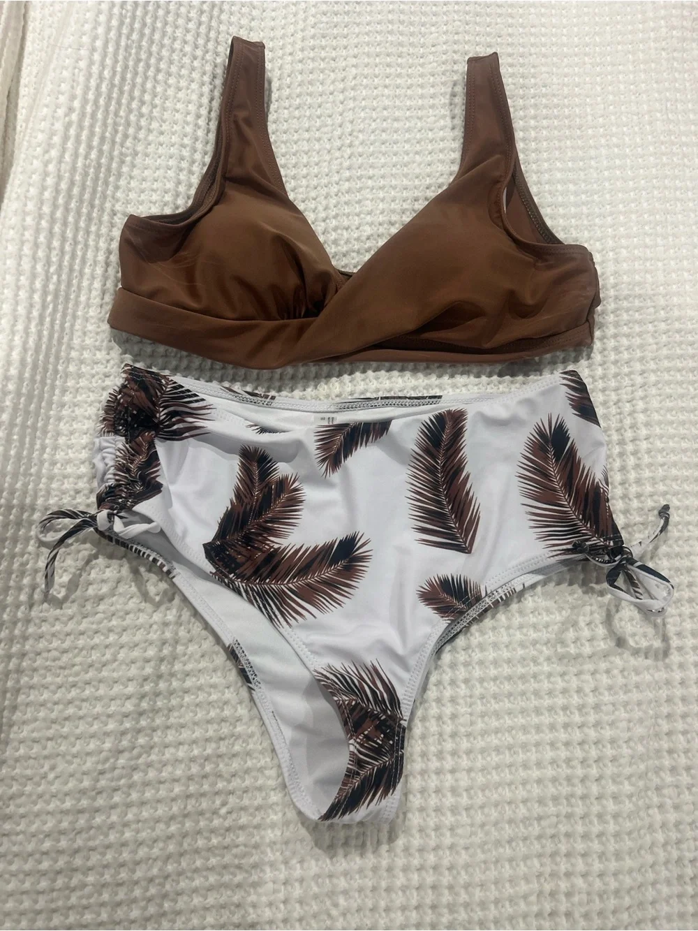 Women’s Brown Palm-Print Two-Piece Swim Set